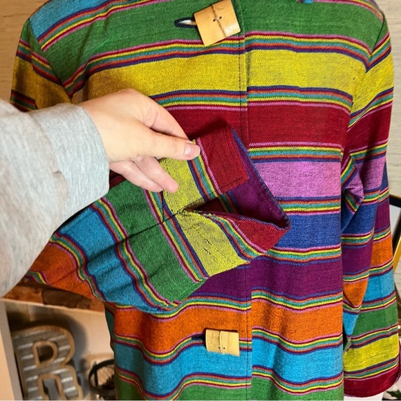 Norm Thompson Art to Wear Rustic Serape Striped  100% Cotton Jacket Size Medium - Picture 4 of 9